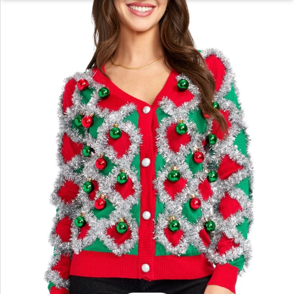 Tipsy Elves Red and Green Festive Cardigan